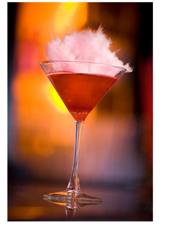 Red Cocktail with pink cotton candy fluff